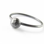 Oxidized silver ring . Black stacker with faceted nugget