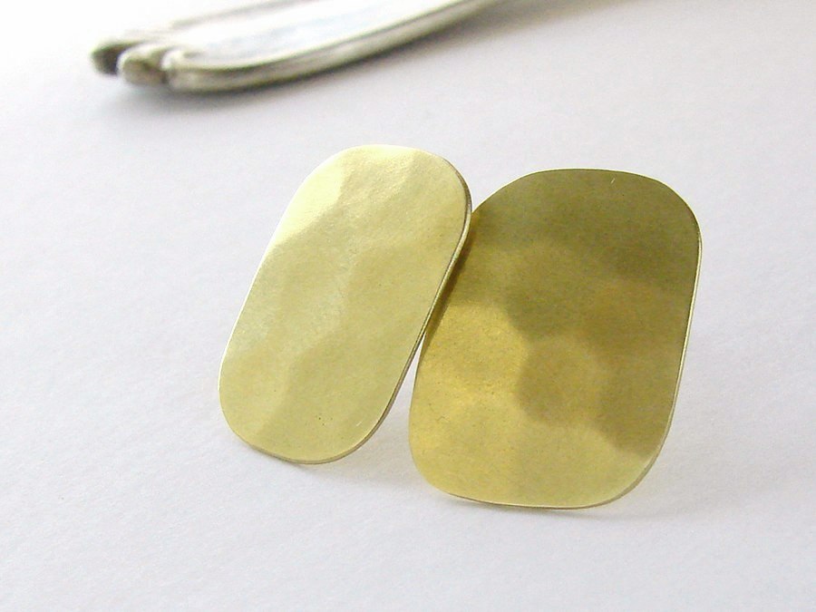 Brass rectangle studs . Geometric earrings