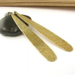 Gold brass . Long droplet earrings .