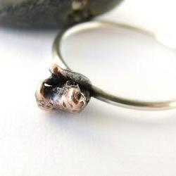 Minimalist ring. Freeform copper nugget and sterling silver band