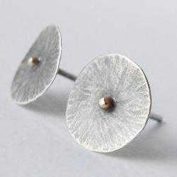 Sterling silver and gold studs . Mushroom coral