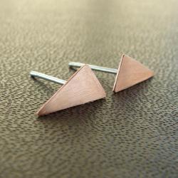 Tiny triangle earrings . Copper and sterling silver studs