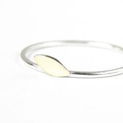 Simple minimalist ring. Gold brass leaf and silver band. Stacking ring.