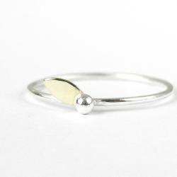 Delicate ring. Sterling silver and gold brass leaf. Stacking ring